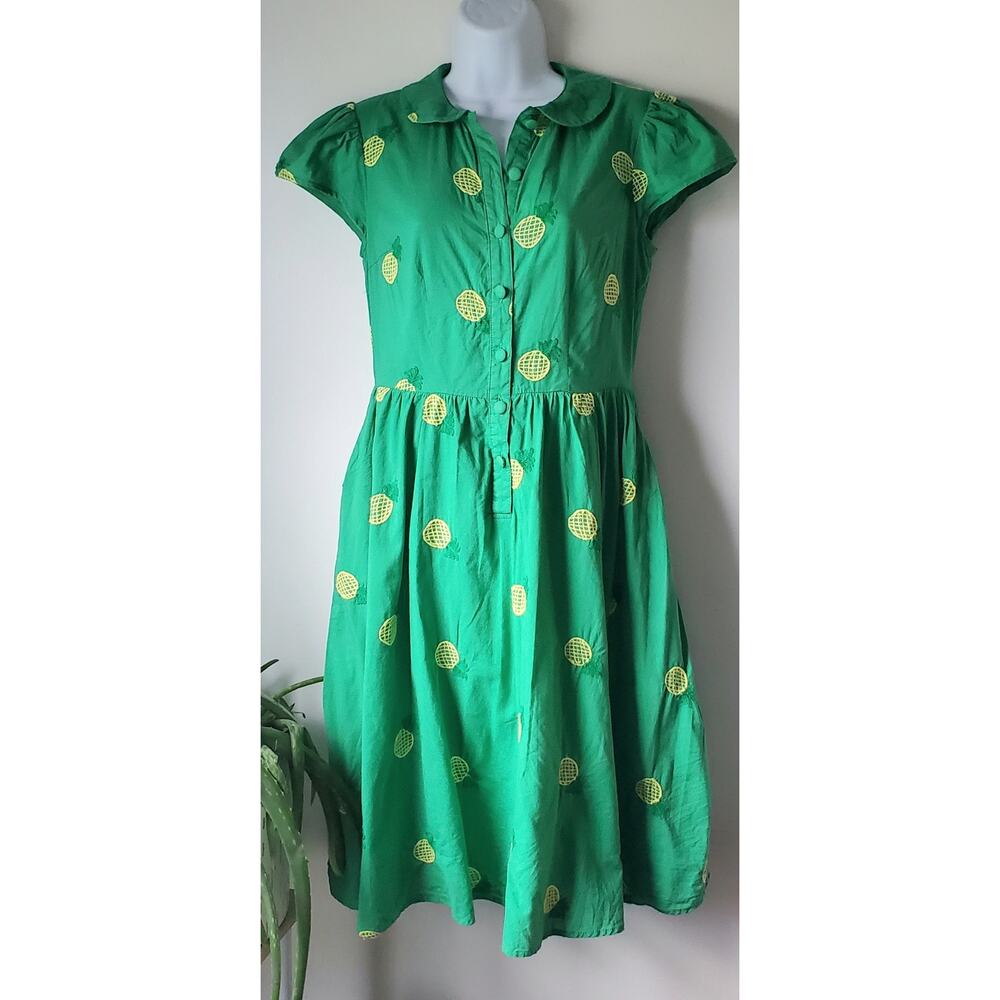 Voodoo Vixen Womens Green Cotton Pineapple Dress Size Small Twee Boho Rockabilly